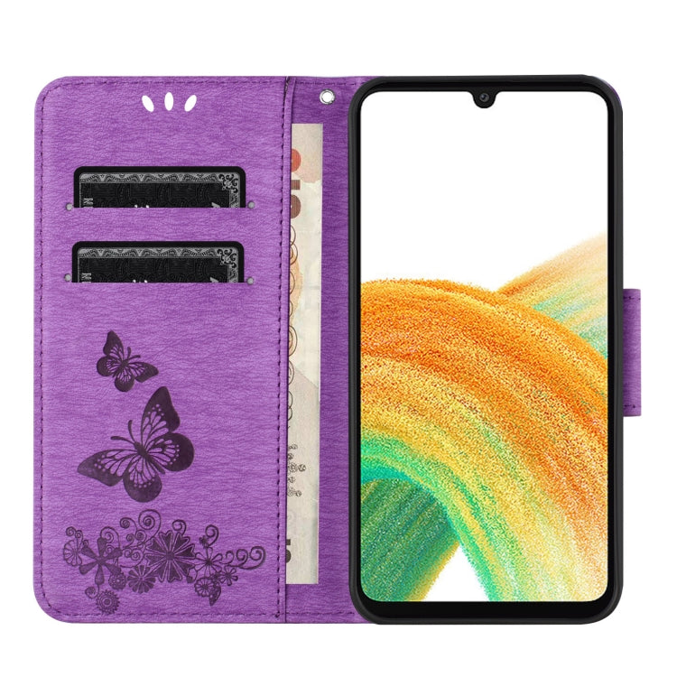 For Samsung Galaxy A15 Butterfly Embossed Flip Leather Phone Case(Purple) - Galaxy Phone Cases by PMC TechLife | Online Shopping South Africa | PMC TechLife