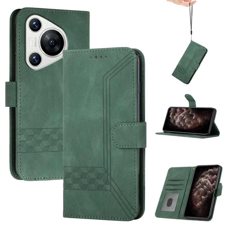 For Huawei Pura 70 Cubic Skin Feel Flip Leather Phone Case(Green) - Huawei Cases by PMC Jewellery | Online Shopping South Africa | PMC Jewellery | Buy Now Pay Later Mobicred