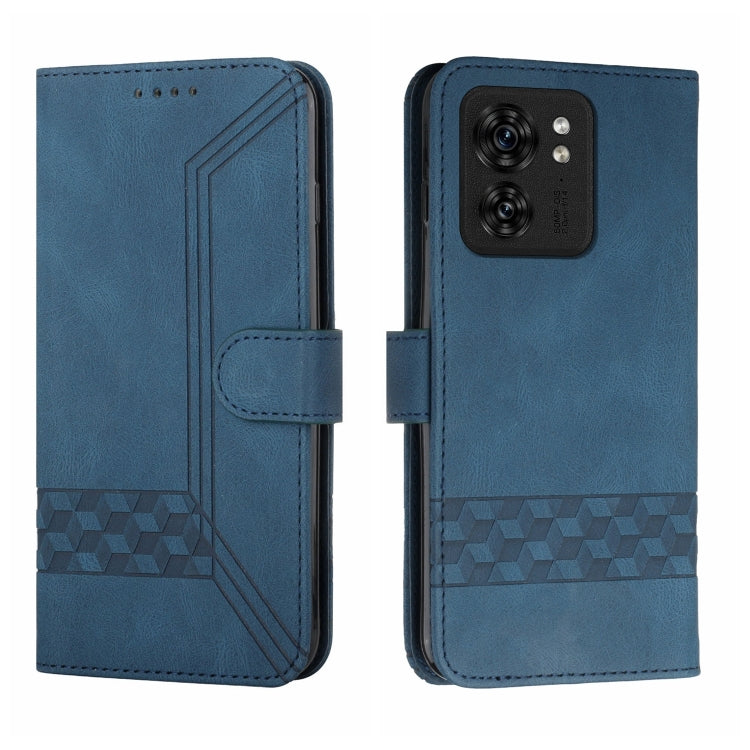 For Motorola Edge 40 Cubic Skin Feel Flip Leather Phone Case(Blue) - Motorola Cases by PMC Jewellery | Online Shopping South Africa | PMC Jewellery | Buy Now Pay Later Mobicred