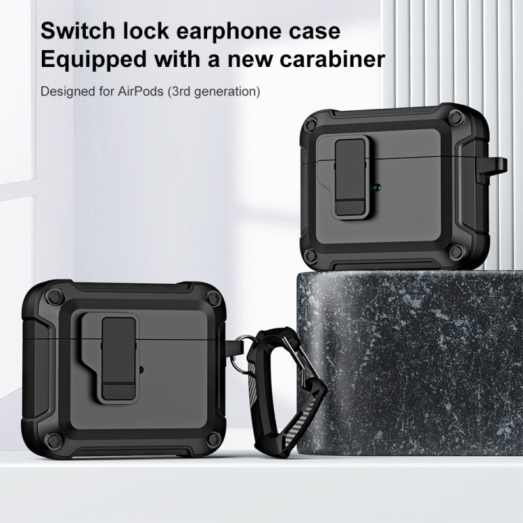 For AirPods 3 TPU + PC Wireless Bluetooth Earphone Protective Case with Switch Lock & Hook(Black) - For AirPods 3 by PMC Jewellery | Online Shopping South Africa | PMC Jewellery | Buy Now Pay Later Mobicred