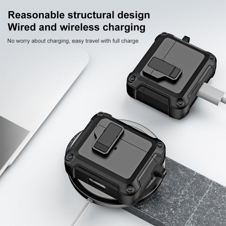 For AirPods 3 TPU + PC Wireless Bluetooth Earphone Protective Case with Switch Lock & Hook(Black) - For AirPods 3 by PMC Jewellery | Online Shopping South Africa | PMC Jewellery | Buy Now Pay Later Mobicred