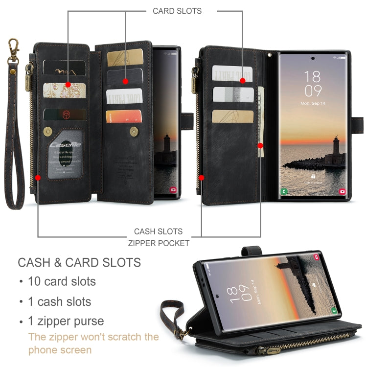 For Samsung Galaxy S24 Ultra 5G CaseMe C30 Card Slots Zipper Wallet Leather Phone Case(Black) - Galaxy S24 Ultra 5G Cases by CaseMe | Online Shopping South Africa | PMC Jewellery | Buy Now Pay Later Mobicred