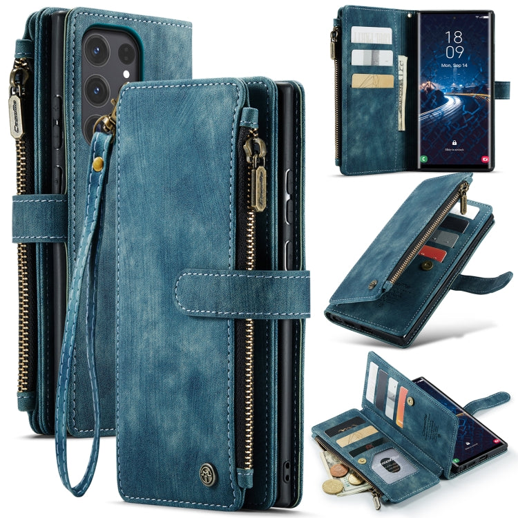 For Samsung Galaxy S24 Ultra 5G CaseMe C30 Card Slots Zipper Wallet Leather Phone Case(Blue) - Galaxy S24 Ultra 5G Cases by CaseMe | Online Shopping South Africa | PMC Jewellery