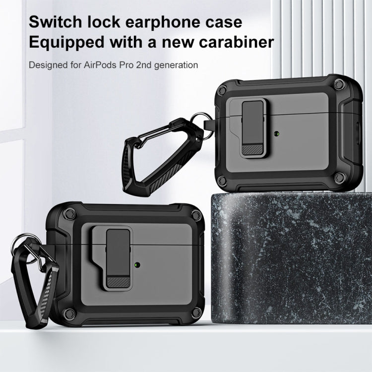 For AirPods Pro 2 TPU + PC Wireless Bluetooth Earphone Protective Case with Switch Lock & Hook(Black) - For AirPods Pro 2 by PMC TechLife | Online Shopping South Africa | PMC TechLife