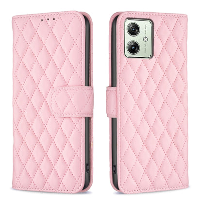 For Motorola Moto G54 5G EU Edition Diamond Lattice Wallet Flip Leather Phone Case(Pink) - Motorola Cases by PMC Jewellery | Online Shopping South Africa | PMC Jewellery | Buy Now Pay Later Mobicred