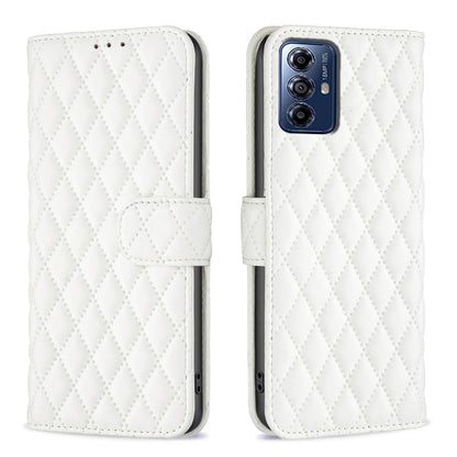 For Motorola Moto G Play 2024 Diamond Lattice Wallet Flip Leather Phone Case(White) - Motorola Cases by PMC Jewellery | Online Shopping South Africa | PMC Jewellery | Buy Now Pay Later Mobicred