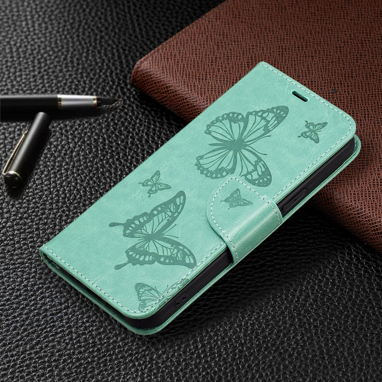For Motorola Moto G14 4G Embossing Two Butterflies Pattern Leather Phone Case(Green) - Motorola Cases by PMC TechLife | Online Shopping South Africa | PMC TechLife | Buy Now Pay Later Mobicred