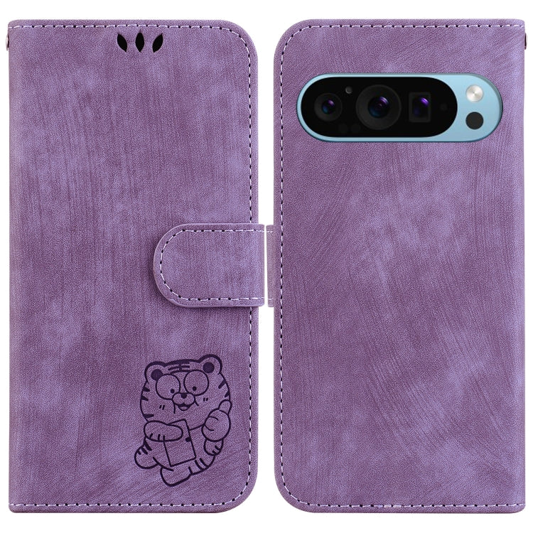 For Google Pixel 9 Little Tiger Embossed Leather Phone Case(Purple) - Google Cases by PMC Jewellery | Online Shopping South Africa | PMC Jewellery | Buy Now Pay Later Mobicred