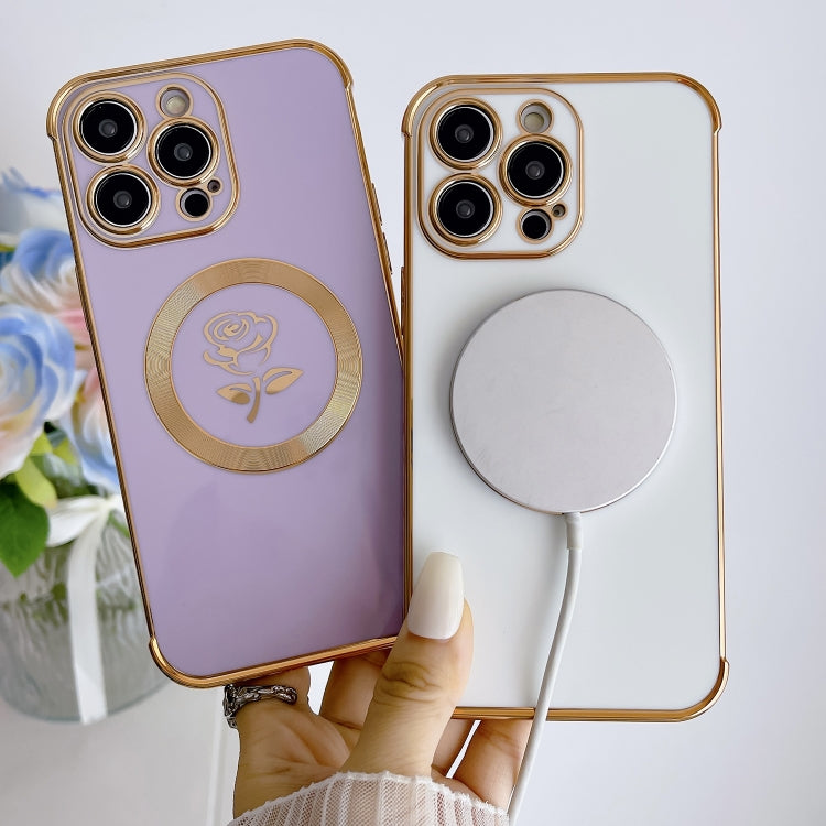 For iPhone 13 Pro Electroplate Side Roses Flower MagSafe Phone Case(Black) - iPhone 13 Pro Cases by PMC TechLife | Online Shopping South Africa | PMC TechLife