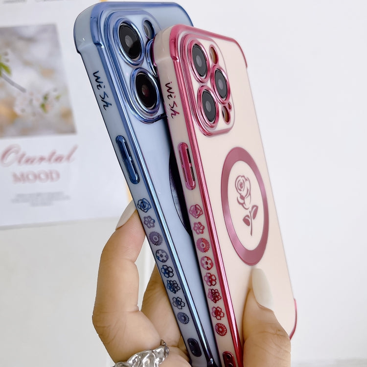 For iPhone 11 Electroplate Side Roses Flower MagSafe Phone Case(Dark Purple) - iPhone 11 Cases by PMC TechLife | Online Shopping South Africa | PMC TechLife