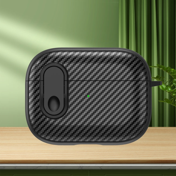 For AirPods Pro 2 Carbon Fiber Texture Wireless Earphones Case with Security Lock(Black) - For AirPods Pro 2 by PMC Jewellery | Online Shopping South Africa | PMC Jewellery | Buy Now Pay Later Mobicred