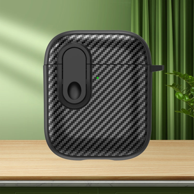 For AirPods 2 / 1 Carbon Fiber Texture Wireless Earphones Case with Security Lock(Black) - For AirPods 1/2 by PMC Jewellery | Online Shopping South Africa | PMC Jewellery | Buy Now Pay Later Mobicred