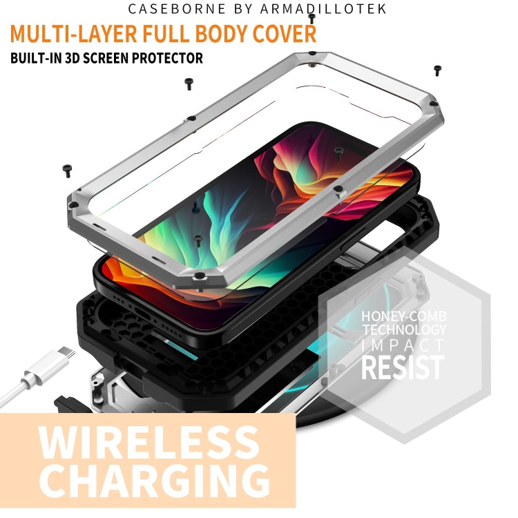 For iPhone 15 Pro R-JUST Sliding Camera IP54 Life Waterproof Holder Phone Case(Silver) - free shipping - PMC TechLife - Order now!