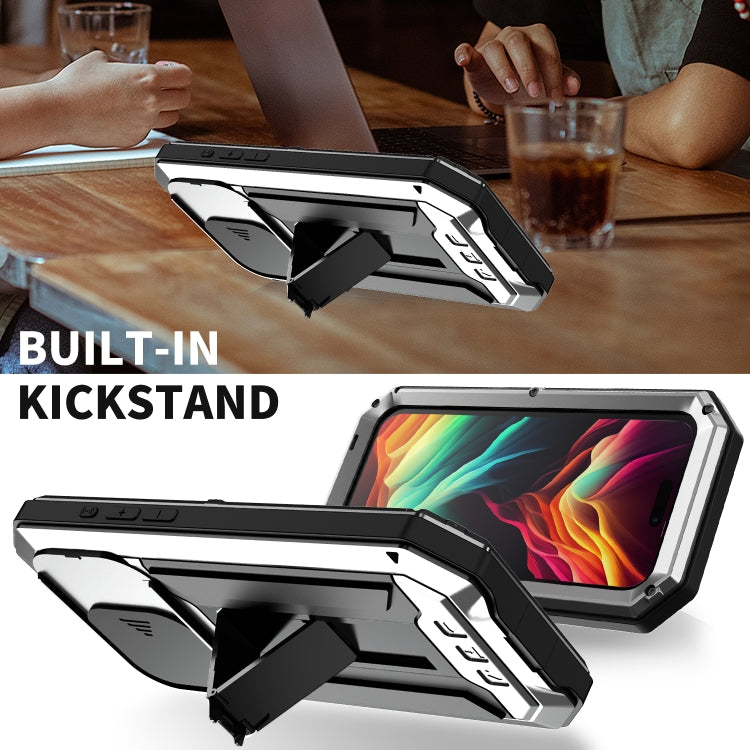 For iPhone 15 Pro R-JUST Sliding Camera IP54 Life Waterproof Holder Phone Case(Silver) - free shipping - PMC TechLife - Order now!