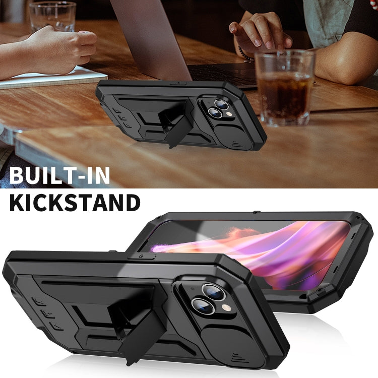 For iPhone 15 R-JUST Sliding Camera IP54 Life Waterproof Holder Phone Case(Black) - iPhone 15 Cases by R-JUST | Online Shopping South Africa | PMC TechLife | Buy Now Pay Later Mobicred