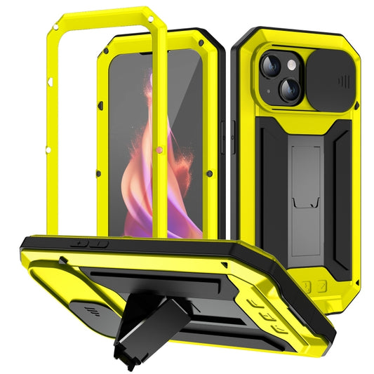 For iPhone 15 R-JUST Sliding Camera Life Waterproof Holder Phone Case(Yellow) - iPhone 15 Cases by R-JUST | Online Shopping South Africa | PMC Jewellery