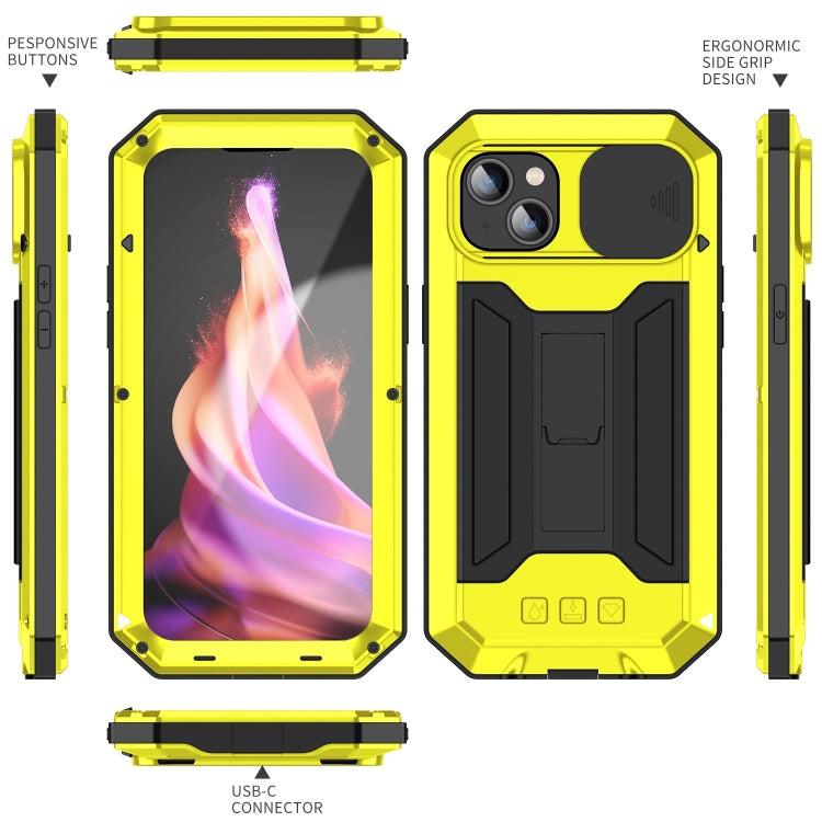 For iPhone 15 R-JUST Sliding Camera IP54 Life Waterproof Holder Phone Case(Yellow) - iPhone 15 Cases by R-JUST | Online Shopping South Africa | PMC TechLife | Buy Now Pay Later Mobicred