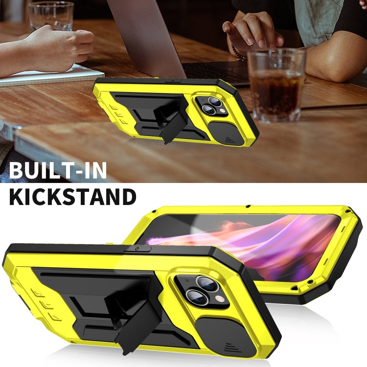 For iPhone 15 R-JUST Sliding Camera IP54 Life Waterproof Holder Phone Case(Yellow) - iPhone 15 Cases by R-JUST | Online Shopping South Africa | PMC TechLife | Buy Now Pay Later Mobicred