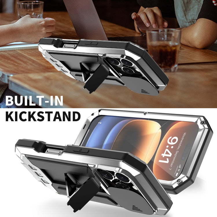 For iPhone 16 Pro Max R-JUST Sliding Camera IP54 Life Waterproof Holder Phone Case(Silver) - free shipping - PMC Jewellery - Order now!