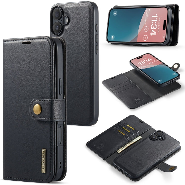 For iPhone 16 DG.MING Crazy Horse Texture Detachable Magnetic Leather Phone Case(Black) - iPhone 16 Cases by DG.MING | Online Shopping South Africa | PMC Jewellery | Buy Now Pay Later Mobicred