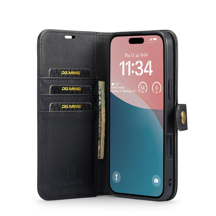 For iPhone 16 DG.MING Crazy Horse Texture Detachable Magnetic Leather Phone Case(Black) - iPhone 16 Cases by DG.MING | Online Shopping South Africa | PMC Jewellery | Buy Now Pay Later Mobicred