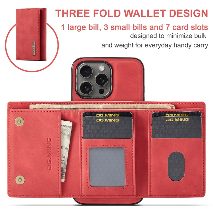 For iPhone 16 Pro DG.MING M1 Series 3-Fold Multi Card Wallet Leather Phone Case(Red) - iPhone 16 Pro Cases by DG.MING | Online Shopping South Africa | PMC Jewellery | Buy Now Pay Later Mobicred