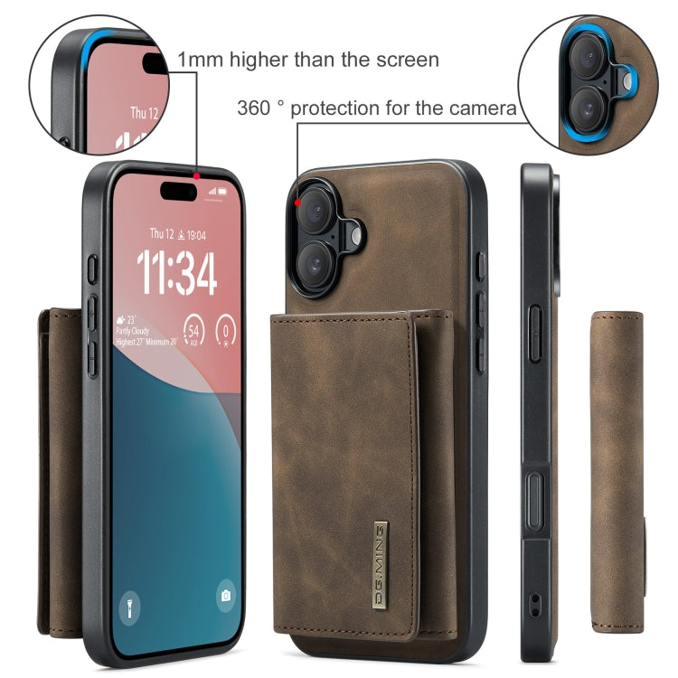 For iPhone 16 Plus DG.MING M1 Series 3-Fold Multi Card Wallet Leather Phone Case(Coffee) - iPhone 16 Plus Cases by DG.MING | Online Shopping South Africa | PMC Jewellery | Buy Now Pay Later Mobicred