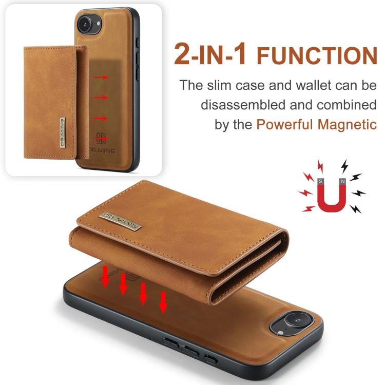For iPhone 16e DG.MING M1 Series 3-Fold Multi Card Wallet Leather Phone Case(Brown) - free shipping - PMc TechLife - Order now!