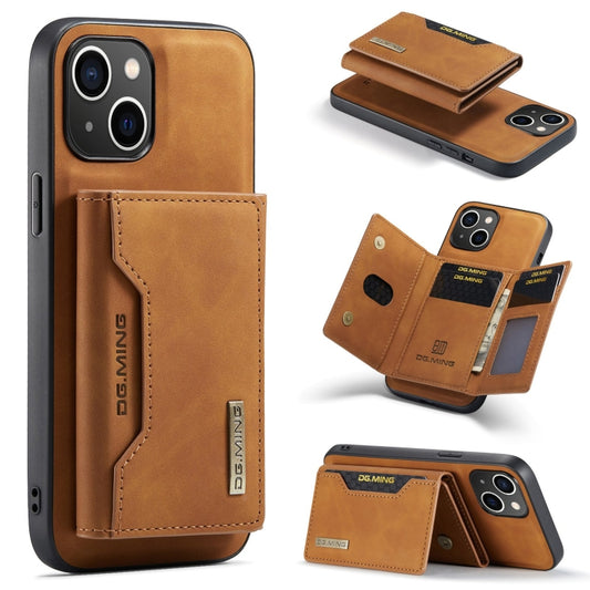 For iPhone 15 DG.MING M2 Series 3-Fold Card Bag Wallet Leather Phone Case(Brown) - iPhone 15 Cases by DG.MING | Online Shopping South Africa | PMC Jewellery | Buy Now Pay Later Mobicred