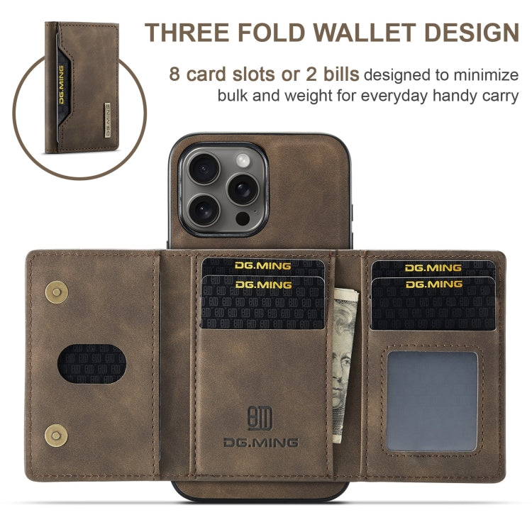 For iPhone 16 Pro DG.MING M2 Series 3-Fold Card Bag Wallet Leather Phone Case(Coffee) - free shipping - PMC Jewellery - Order now!