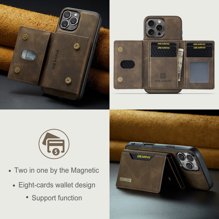 For iPhone 16 Pro DG.MING M2 Series 3-Fold Card Bag Wallet Leather Phone Case(Coffee) - free shipping - PMC Jewellery - Order now!