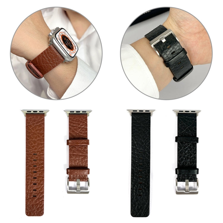For Apple Watch Ultra 2 49mm Buffalo Leather Watch Band(Black) - Watch Bands by PMC TechLife | Online Shopping South Africa | PMC TechLife | Buy Now Pay Later Mobicred