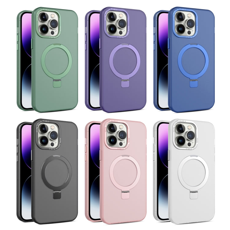 For iPhone 14 MagSafe Metal Holder Frosted Translucent Phone Case(Pink) - iPhone 14 Cases by PMC TechLife | Online Shopping South Africa | PMC TechLife