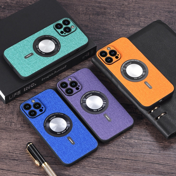 For iPhone 15 Pro Cloth Texture MagSafe Magnetic PU Phone Case(Light Green) - iPhone 15 Pro Cases by PMC TechLife | Online Shopping South Africa | PMC TechLife