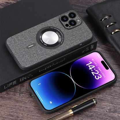 For iPhone 15 Plus Cloth Texture MagSafe Magnetic PU Phone Case(Black) - iPhone 15 Plus Cases by PMC Jewellery | Online Shopping South Africa | PMC Jewellery