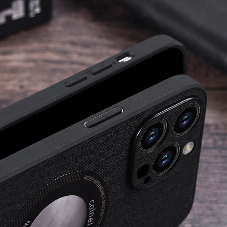 For iPhone 15 Pro Cloth Texture MagSafe Magnetic PU Phone Case(Grey) - iPhone 15 Pro Cases by PMC TechLife | Online Shopping South Africa | PMC TechLife