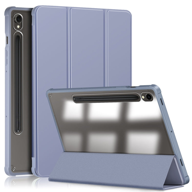 For Samsung Galaxy Tab S9 Acrylic 3-folding Smart Leather Tablet Case(Lavender Purple) - Galaxy Tab S9 Cases by PMC Jewellery | Online Shopping South Africa | PMC Jewellery | Buy Now Pay Later Mobicred