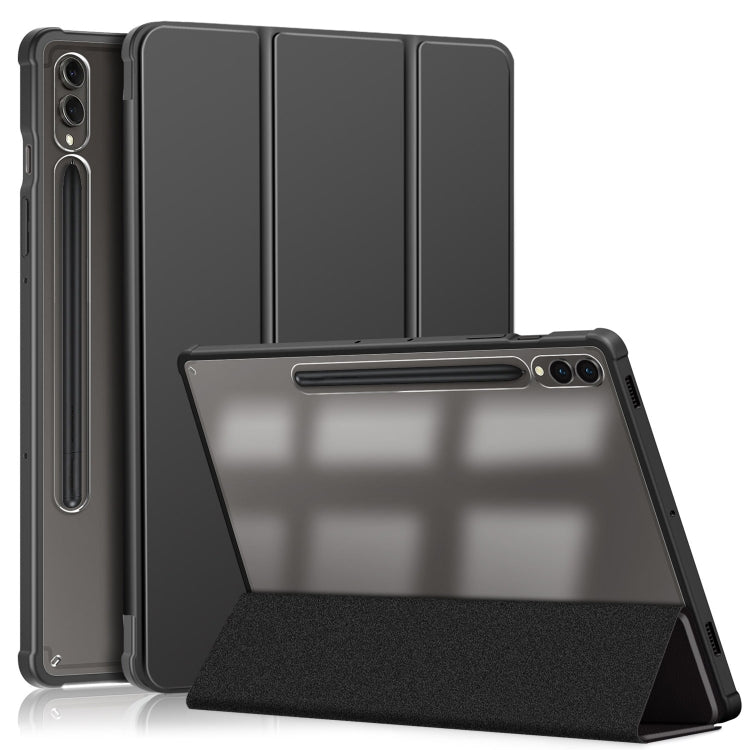 For Samsung Galaxy Tab S9+ Acrylic 3-folding Smart Leather Tablet Case(Black) - Galaxy Tab S9+ Cases by PMC Jewellery | Online Shopping South Africa | PMC Jewellery