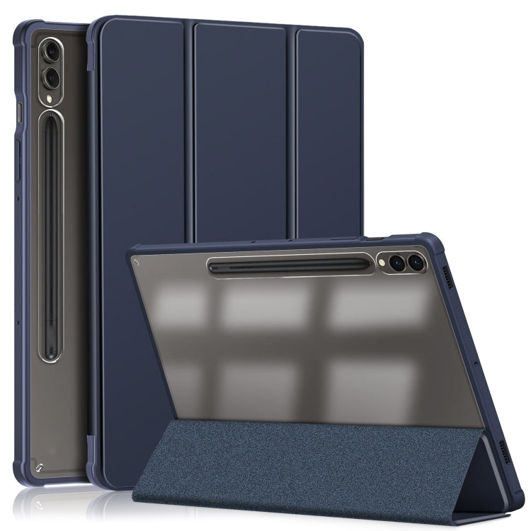 For Samsung Galaxy Tab S9+ Acrylic 3-folding Smart Leather Tablet Case(Dark Blue) - Galaxy Tab S9+ Cases by PMC Jewellery | Online Shopping South Africa | PMC Jewellery | Buy Now Pay Later Mobicred