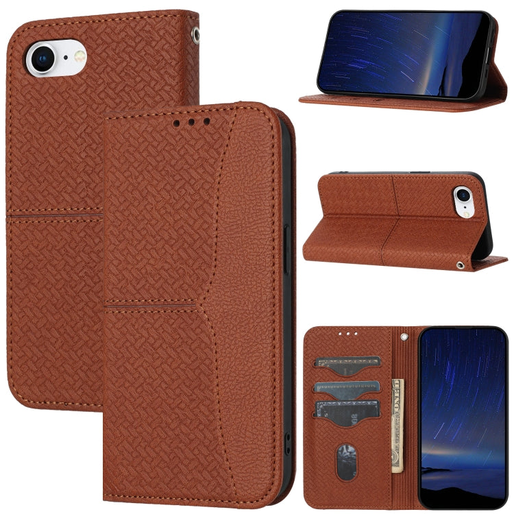 For iPhone SE 2024 Woven Texture Stitching Magnetic Leather Phone Case(Brown) - More iPhone Cases by PMC Jewellery | Online Shopping South Africa | PMC Jewellery | Buy Now Pay Later Mobicred