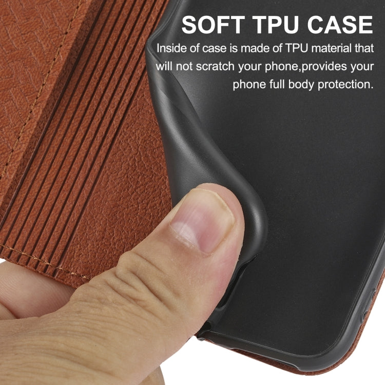 For iPhone 16e Woven Texture Stitching Magnetic Leather Phone Case(Brown) - iPhone 16e Cases by PMC TechLife | Online Shopping South Africa | PMC TechLife | Buy Now Pay Later Mobicred