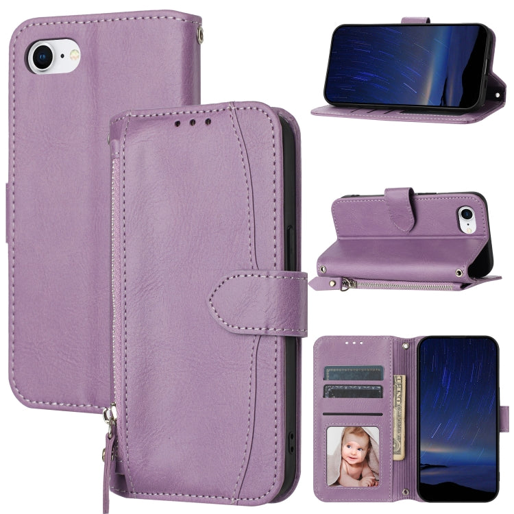 For iPhone SE 2024 Oil Skin Zipper Wallet Leather Phone Case(Purple) - More iPhone Cases by PMC Jewellery | Online Shopping South Africa | PMC Jewellery | Buy Now Pay Later Mobicred