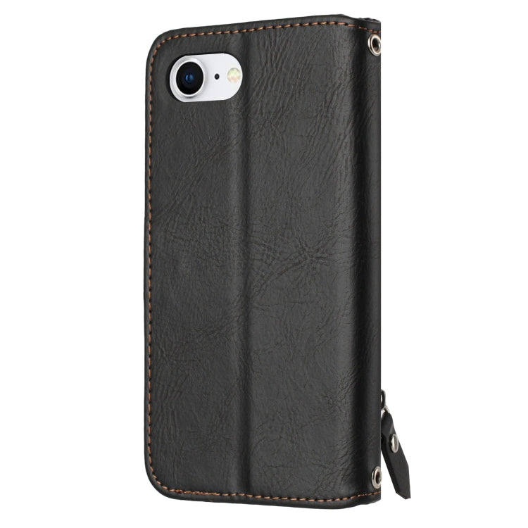 For iPhone 16e Oil Skin Zipper Wallet Leather Phone Case(Black) - iPhone 16e Cases by PMC TechLife | Online Shopping South Africa | PMC TechLife | Buy Now Pay Later Mobicred