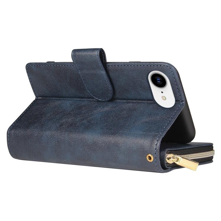 For iPhone 16e 9 Card Slots Zipper Wallet Bag Leather Phone Case(Blue) - iPhone 16e Cases by PMC TechLife | Online Shopping South Africa | PMC TechLife | Buy Now Pay Later Mobicred