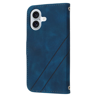 For iPhone 16 Embossed Line Leather Phone Case with Lanyard(Blue) - iPhone 16 Cases by PMC Jewellery | Online Shopping South Africa | PMC Jewellery | Buy Now Pay Later Mobicred