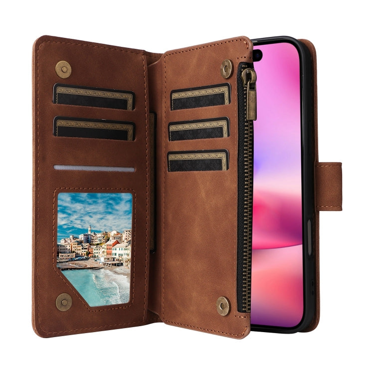 For iPhone 16 Crossbody Multi-card Slot Wallet Zipper Leather Phone Case(Brown) - iPhone 16 Cases by PMC Jewellery | Online Shopping South Africa | PMC Jewellery | Buy Now Pay Later Mobicred