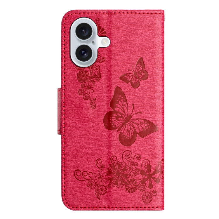 For iPhone 16 Plus Butterfly Embossed Flip Leather Phone Case(Red) - iPhone 16 Plus Cases by PMC TechLife | Online Shopping South Africa | PMC TechLife | Buy Now Pay Later Mobicred
