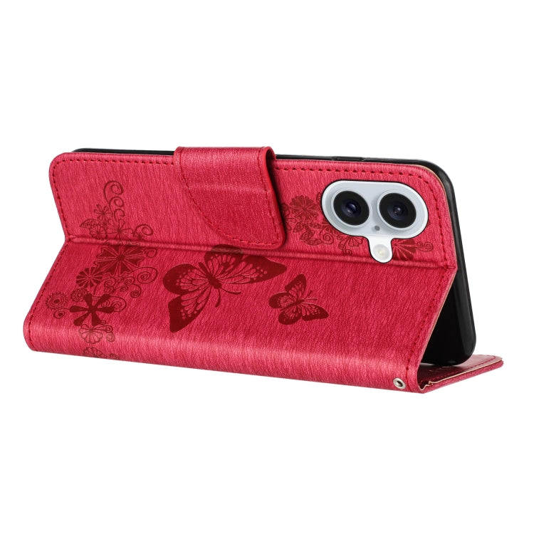 For iPhone 16 Plus Butterfly Embossed Flip Leather Phone Case(Red) - iPhone 16 Plus Cases by PMC TechLife | Online Shopping South Africa | PMC TechLife | Buy Now Pay Later Mobicred