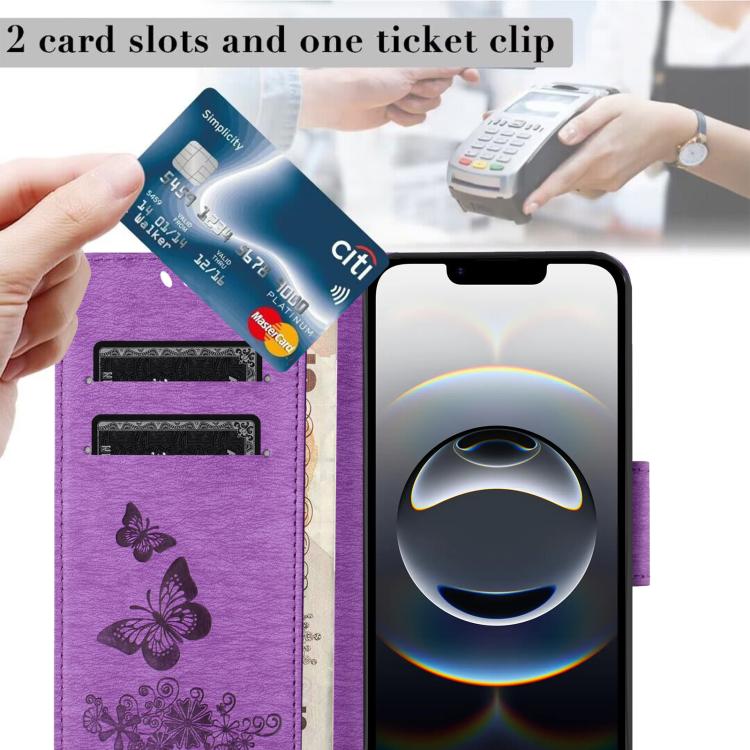 For iPhone 16e Butterfly Embossed Flip Leather Phone Case(Purple) - iPhone 16e Cases by PMC TechLife | Online Shopping South Africa | PMC TechLife | Buy Now Pay Later Mobicred