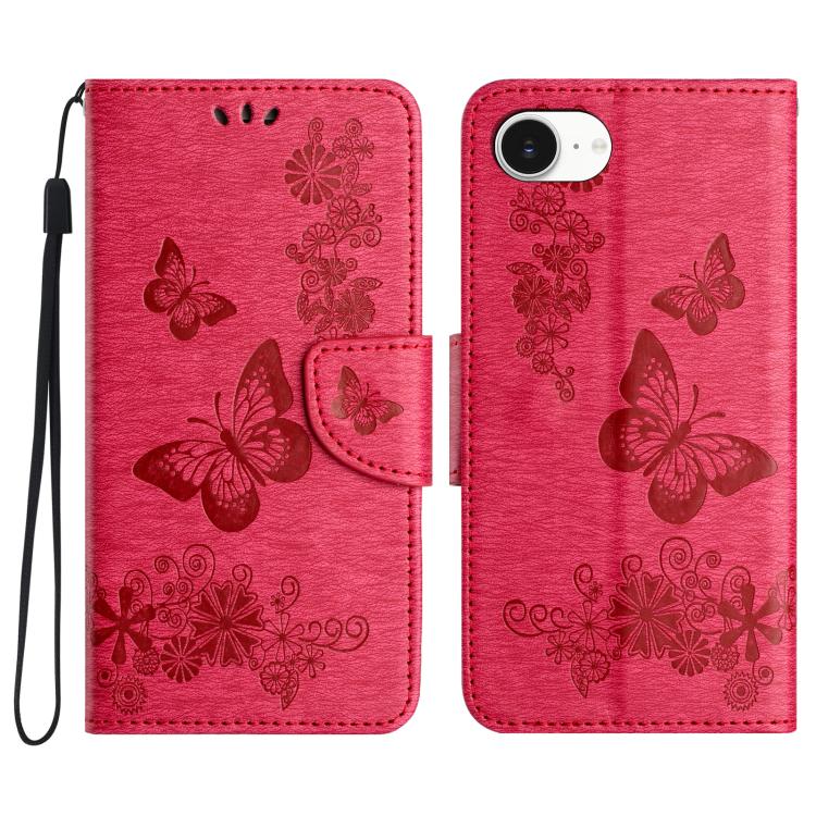 For iPhone 16e Butterfly Embossed Flip Leather Phone Case(Red) - iPhone 16e Cases by PMC TechLife | Online Shopping South Africa | PMC TechLife | Buy Now Pay Later Mobicred